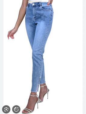 FRANK LYMAN rhinestone lace split hem skinny jeans -S- 223428U -NWT!